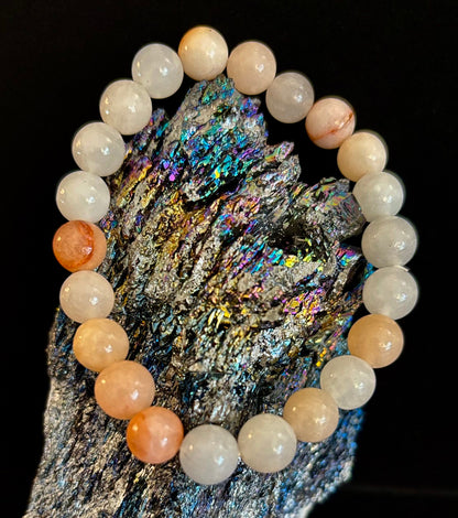 Handmade Flower Agate Bracelet – 8mm Natural Stone Beads for Small to Medium Wrists