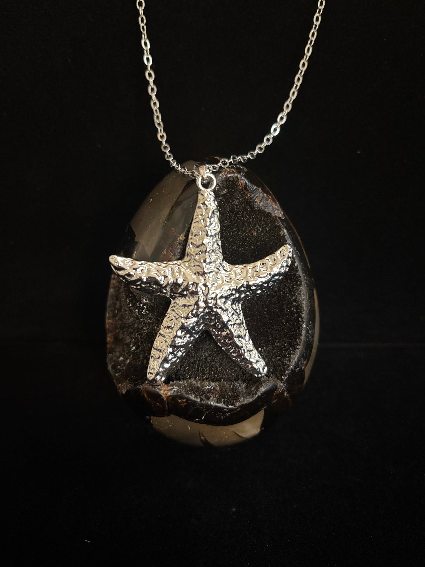 Silver Textured Starfish Pendant Necklace